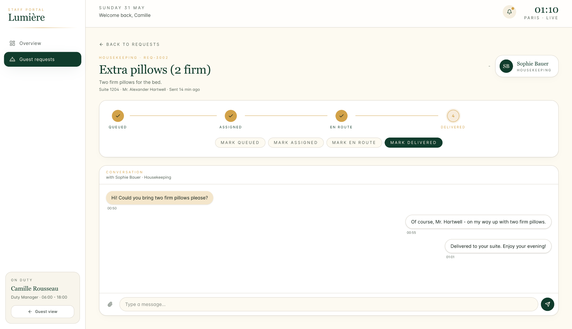 Staff portal - Request detail & chat